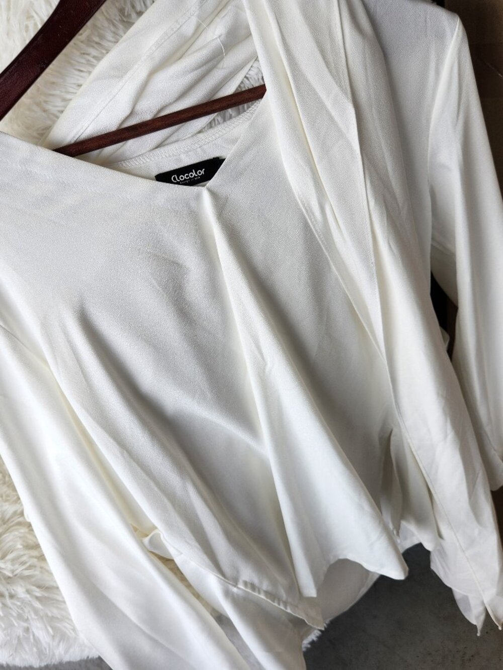 Clocolor Ivory Draped Asymmetrical Blouse XL Flowy Statement Top